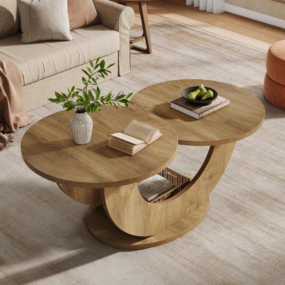 Tribesigns Round Side Table, 118cm, Modern Living Room Coffee Table with Funky U-Shaped Frame, Low Accent Tea Table for Home, Home, Oak
