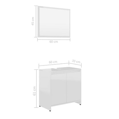 Badkamermeubel – Badmeubel – Wastafelmeubel – Badkamerkast – Wastafelonderkast – Hoogglans Wit – Ruimtebesparend Design – Hardhouten Constructie – Compact Met Spiegel En Opbergruimte