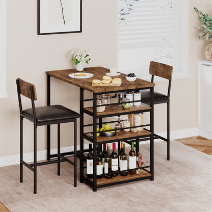 Eettafelset – Dining Set – Keukentafelset – Tafel met Stoelen – Bistro Set – Compact 3-Delig – Zwart/Bruin Metaal – Comfortabele Gestoffeerde Stoelen – Makkelijk Schoon Te Maken