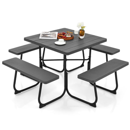 Picknicktafel – Tuinset – Buitenmeubel – Zitzet – Balkontafel – Zwarte Vierkante Tafel 170x170 cm – HDPE Kunststof & Parasolhouder