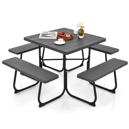 Picknicktafel – Tuinset – Buitenmeubel – Zitzet – Balkontafel – Zwarte Vierkante Tafel 170x170 cm – HDPE Kunststof & Parasolhouder