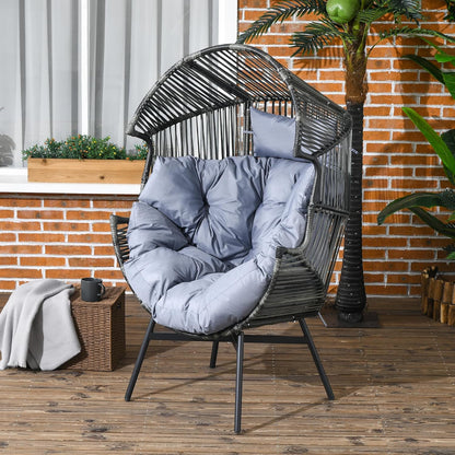 Outsunny Rattansessel, Rattan Korbsessel mit dickem Sitzkissen, Gartensessel in Eiform, 120 kg load bar, für Terrasse, Garten, Grau