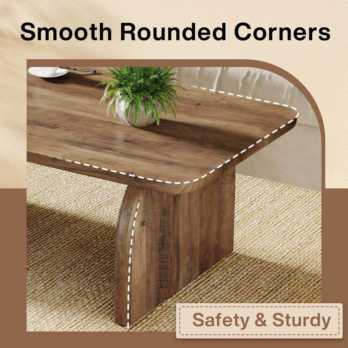 Tribesigns Rectangular Coffee Table, 111cm Wooden Rectangular Living Room Table, Farmhouse Accent Center Table, Low Cocktail Tea Table with Sturdy Base and Rounded Corners, Easy Assembly, Rustic