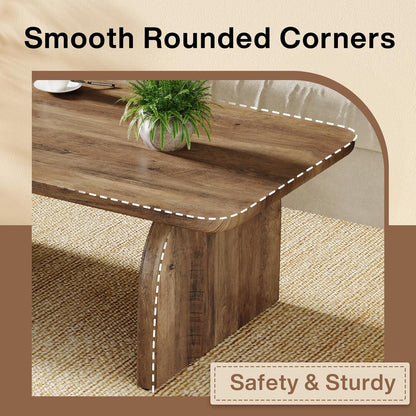 Tribesigns Rectangular Coffee Table, 111cm Wooden Rectangular Living Room Table, Farmhouse Accent Center Table, Low Cocktail Tea Table with Sturdy Base and Rounded Corners, Easy Assembly, Rustic