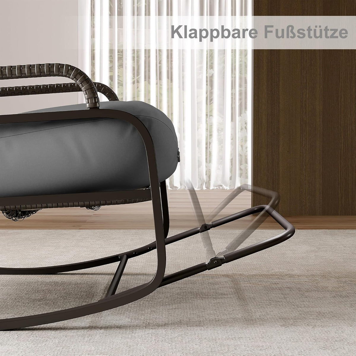 Schommelstoel – Rattan Stoel – Schommelstoel Buiten – Relaxstoel – Ligstoel – Verstelbare Rugleuning – Zonneklep – Draagkracht 300 kg – Grijs
