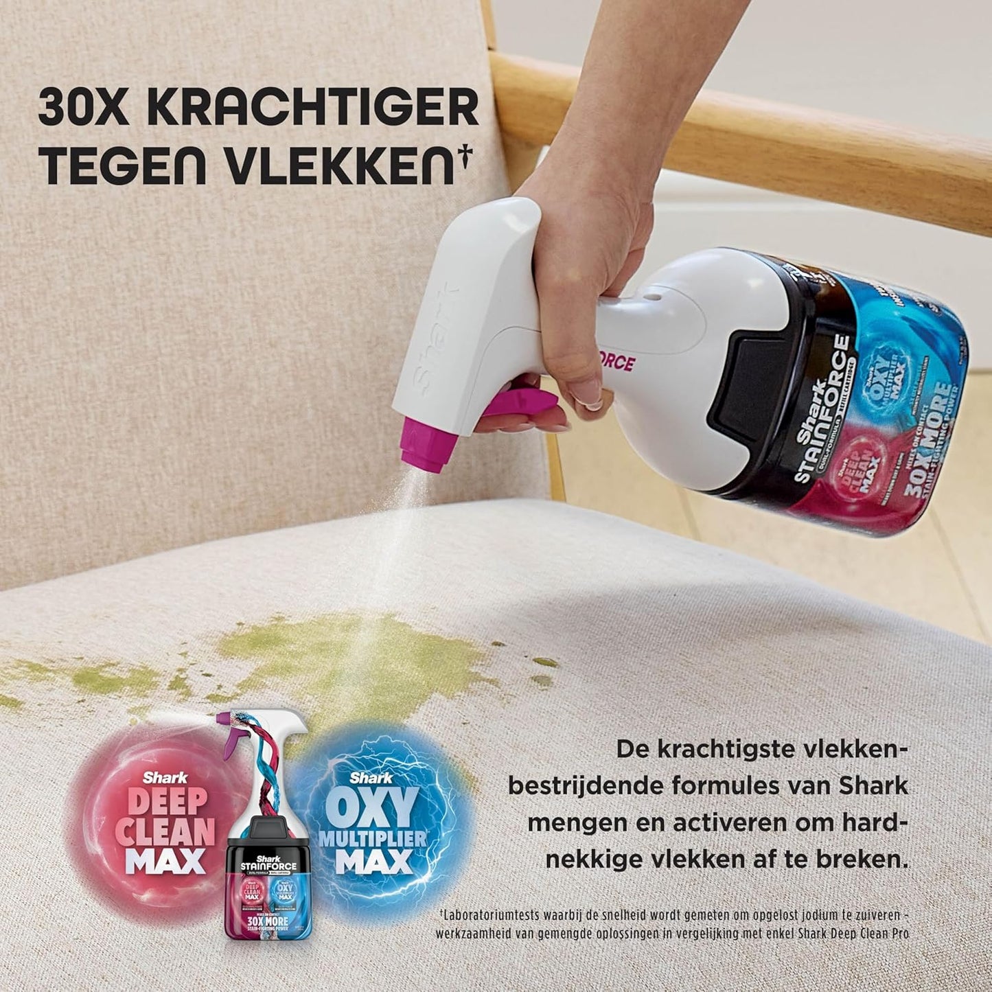 Shark StainForce snoerloze vlekkenverwijderaar, lichtgewicht en draagbare vlekkenverwijderaar voor tapijten, bekleding, trappen, auto's, met opvangbak, accessoires en 2x reinigingsoplossing, HX100EUCP