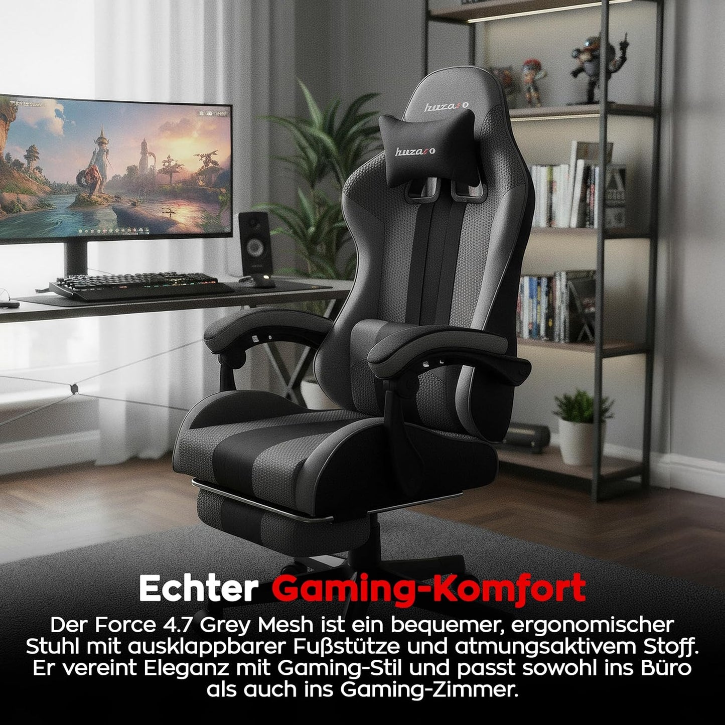 Gamingstoel – Bureaustoel – Computestoel – PC Stoel – Gamestoel – Ergonomisch Design – Verstelbare Voetsteun – Ademend Mesh – Geschikt tot 185 cm – Draaggewicht 140 kg