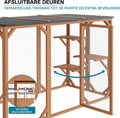Houten outdoor huisdier box voor katten 180 x 80 x 114 inch met 3 platforms