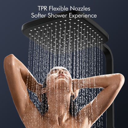 Douche Systeem – Douche Set – Thermostaatkraan – Regendouche – Handdouche – Zwart Design – 38°C Veiligheidsslot – Verstelbare Hoogte