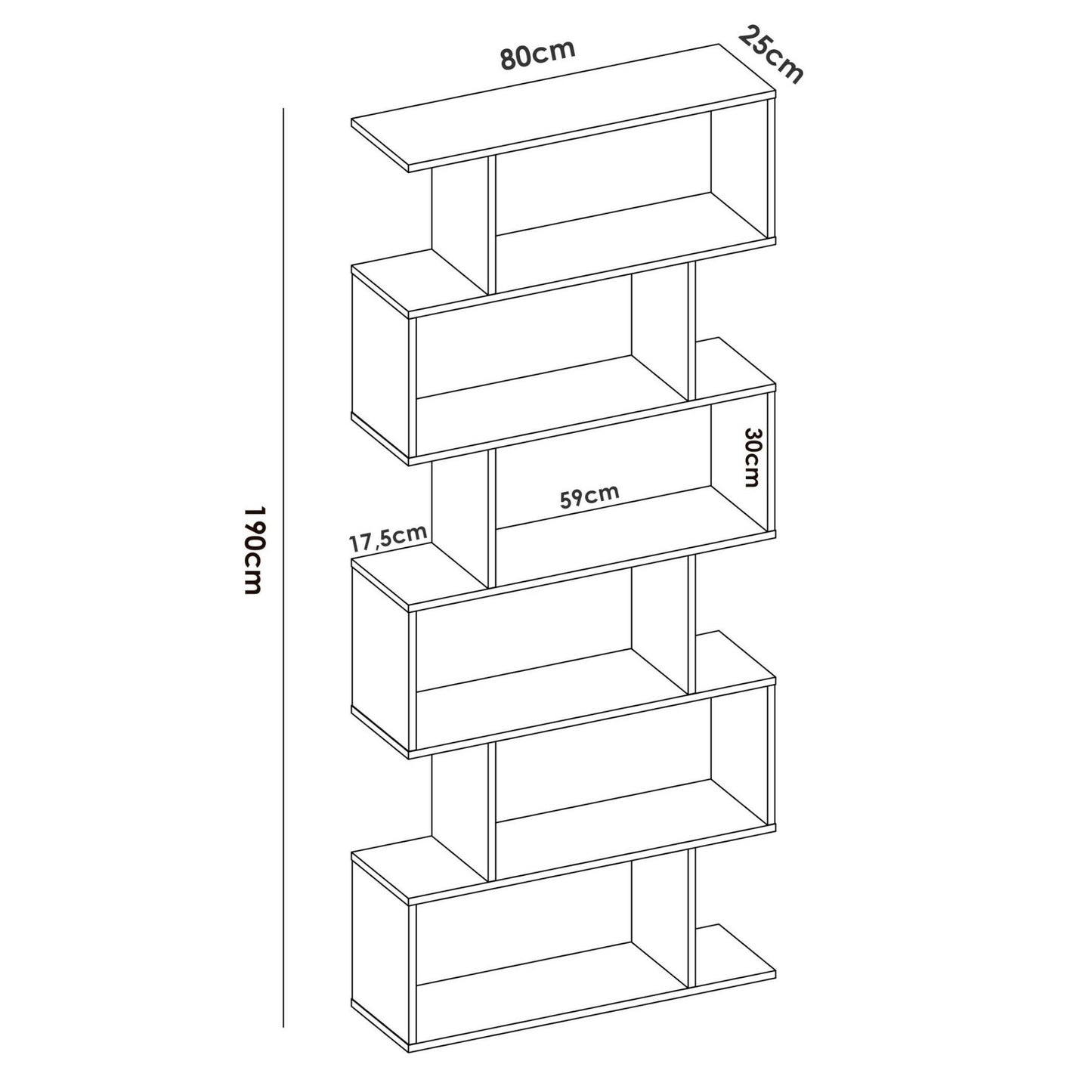 Djorone Library, Multi-Purpose Office Shelf, 5-Tier Bookcase Mobile, 80X25H190 Cm, Available in 2 Colors