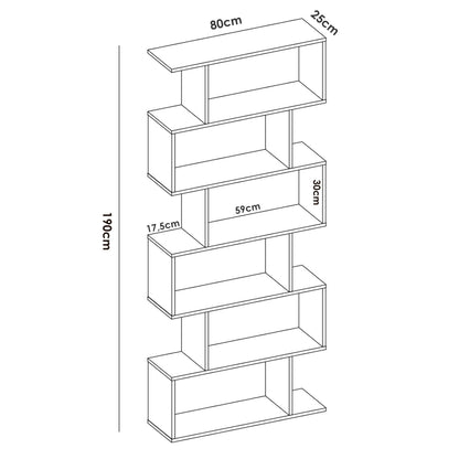 Djorone Library, Multi-Purpose Office Shelf, 5-Tier Bookcase Mobile, 80X25H190 Cm, Available in 2 Colors