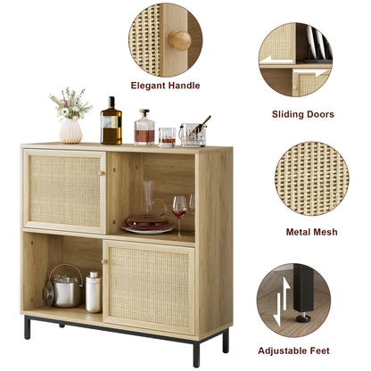 Sideboard – Dressoir – Opbergkast – Kast – Wandmeubel – Schuifdeuren – 4 Ruime Compartimenten – MDF Houtfineer – Compact 101 cm Hoog