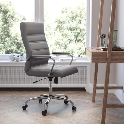 Flash Furniture Whitney Bureaustoel met hoge rugleuning - grijs LeatherSoft Executive draaibare bureaustoel met chroom frame - draaibare fauteuil