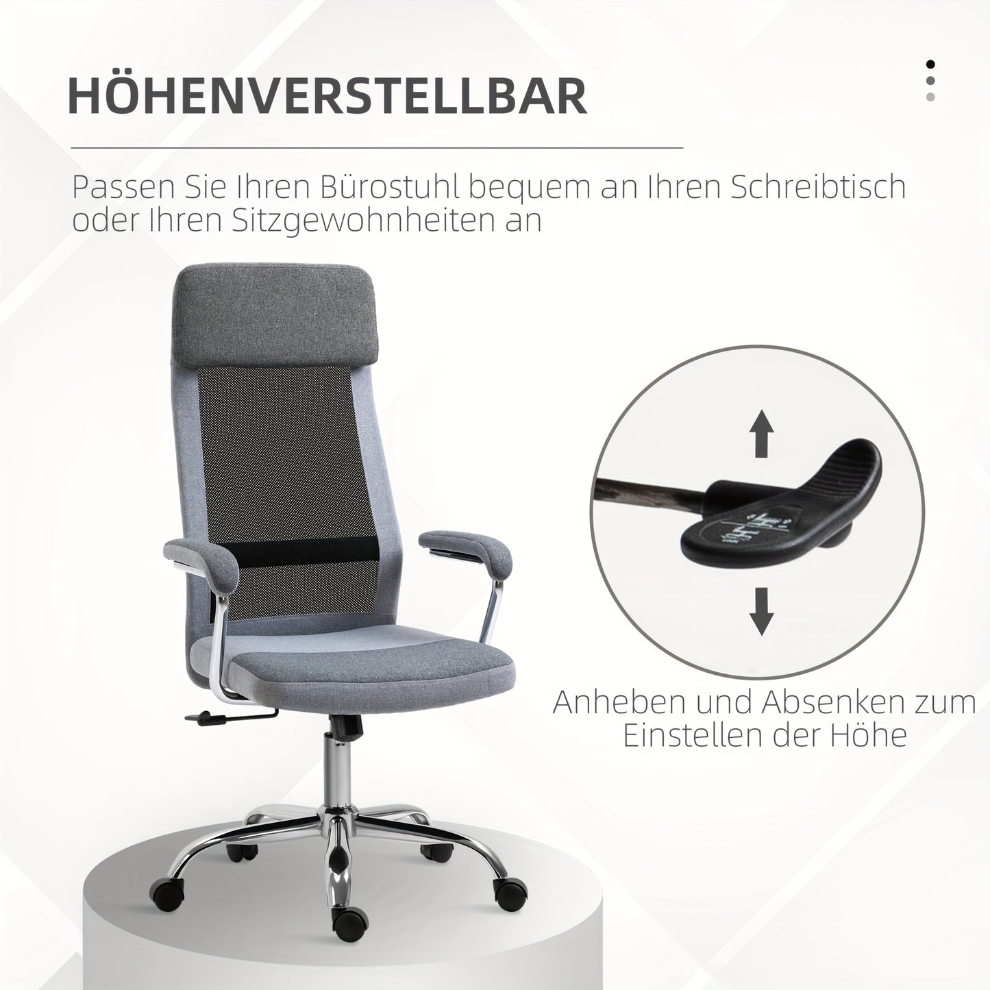 Bureaustoel – Ergonomische Stoel – Office Chair – Gaming Stoel – Kantoorstoel – Met Hoofdsteun en Lendensteun – Verstelbare Hoogte 119-129 cm – Stevig Metalen Frame – Lichtgrijs/Zwart Scandinavisch Design