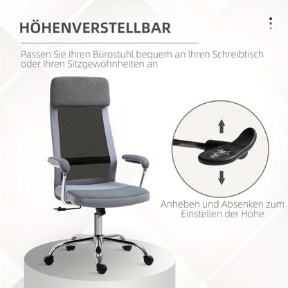 Bureaustoel – Ergonomische Stoel – Office Chair – Gaming Stoel – Kantoorstoel – Met Hoofdsteun en Lendensteun – Verstelbare Hoogte 119-129 cm – Stevig Metalen Frame – Lichtgrijs/Zwart Scandinavisch Design
