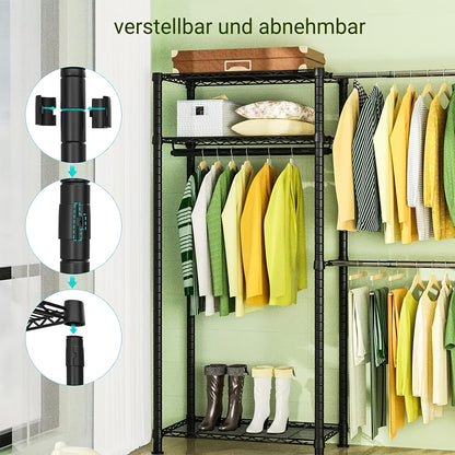 Kledingrek – Garderoberek – Kledinghanger – Dressboy – Kledingstandaard – Verstelbaar 175-230 cm – Carbonstaal Zwart – Draagkracht 395 kg – Ruimtebesparend