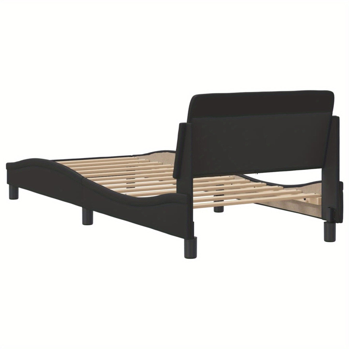 Bed frame with headboard black 90x200 cm faux leather with Slat Support Platform Bed Frame Suitable for Mattress Size 90 x 200 cm (without mattress) for Bedroom