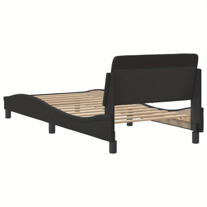 Bed frame with headboard black 90x200 cm faux leather with Slat Support Platform Bed Frame Suitable for Mattress Size 90 x 200 cm (without mattress) for Bedroom