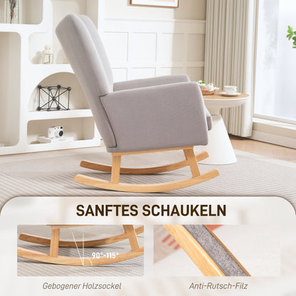 Schommelstoel – Relaxstoel – Fauteuil – Schommel-fauteuil – Loungestoel – Cordstof Bekleding – Rubberhouten Frame – Hoog Rugleuning – Zacht Schuim