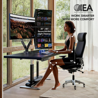 HUANUO Dubbele monitormontagestandaard - lange arm gasveer, 22-35 inch versterkbaar, VESA-beugel met klem, doorvoerbasis - elke arm houdt 12,0 kg vast