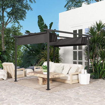Outsunny Pergola 3x3m Garten Pavillon Terrassendachung aus Metall, Gartenpavillon mit Verstellbares Dach, UV Schutz 30+ Freistehender Sonnenschutz für Terrasse und Garten, Dunkelgrau - QUORE