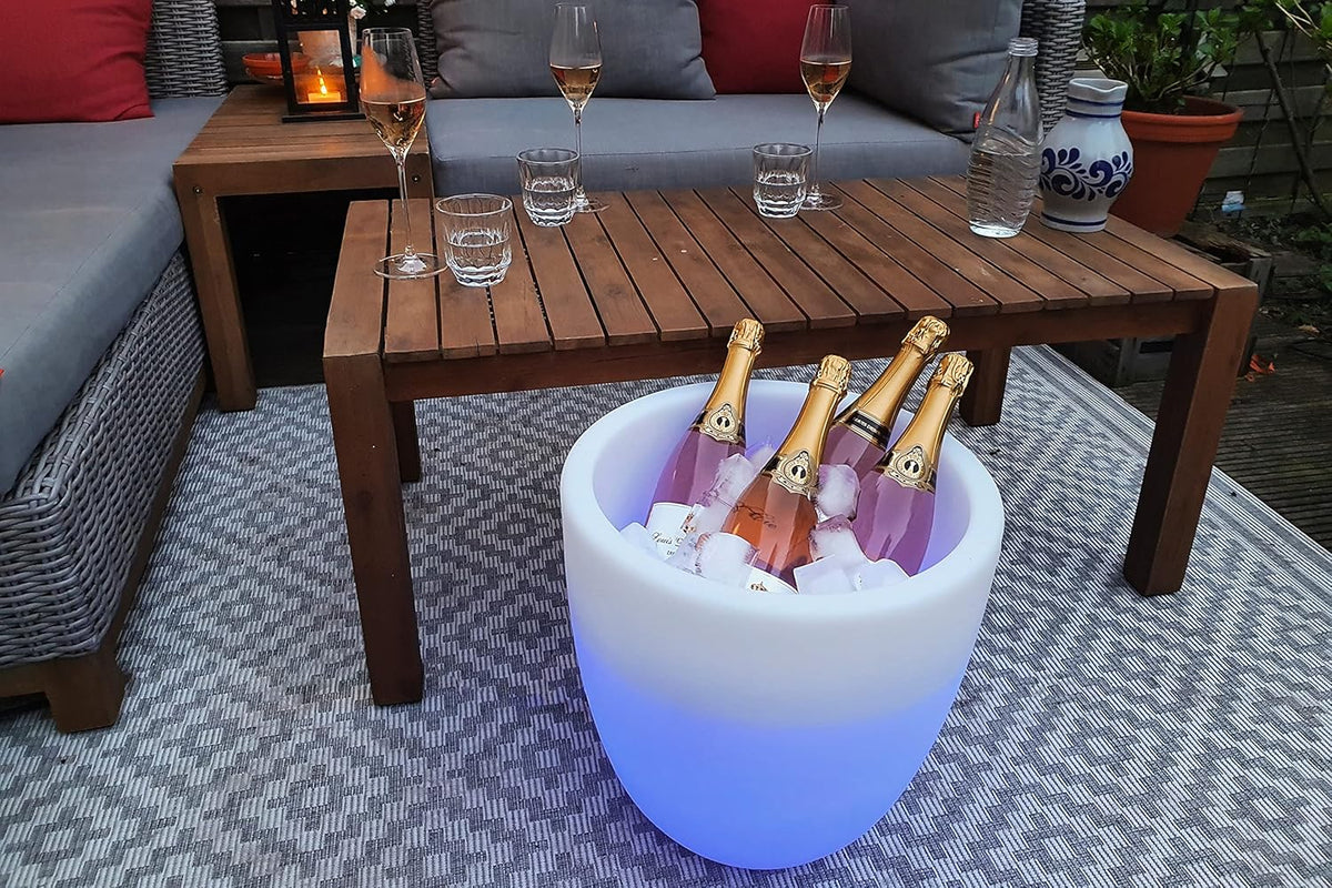 8 seizoenen design Shining Curvy Cooler LED flessenkoeler Ø 39 cm, (wit), met kleurwisselaar (15 kleuren), XL champagne + wijnkoeler voor 4-5 grote flessen, drankenkoeler, voor feest + bruiloft