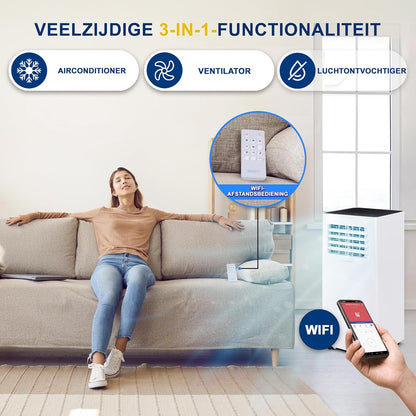 SereneLife Air Conditioner,Compacte Mobiele Airco,Draagbaar, Wifi Geactiveerde Airconditioner van 10K BTU met Ontvochtigings- en Ventilatorstanden voor Thuis,Kantoor en Commerciële Ruimtes tot 28 m2 - QUORE