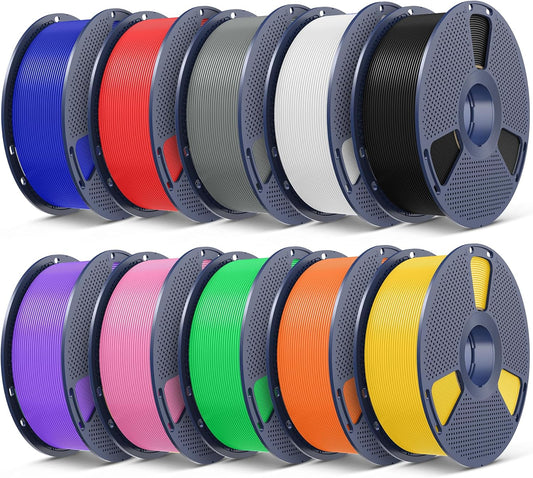 SUNLU Bundle 10 kg PLA Plus filament, meerkleurig, voor 3D-printers, PLA+ filament 1,75 mm, 1 kg/spoel, 10 spoelen, zwart + wit + grijs + rood + klein blauw + groen + lichtgeel + oranje +
