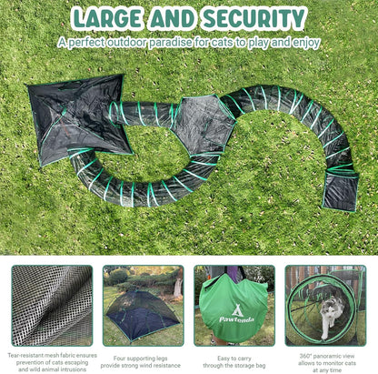 Pawtenda Kattenren voor buiten, draagbare kattenkooitjes voor binnen, huisdierspeelkooi met tunnels voor buiten, speelplaats voor buiten, 6-in-1