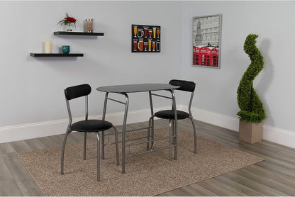 Flash Furniture Glazen eettafel en stoelen, metaal, zwart, 3-delige set