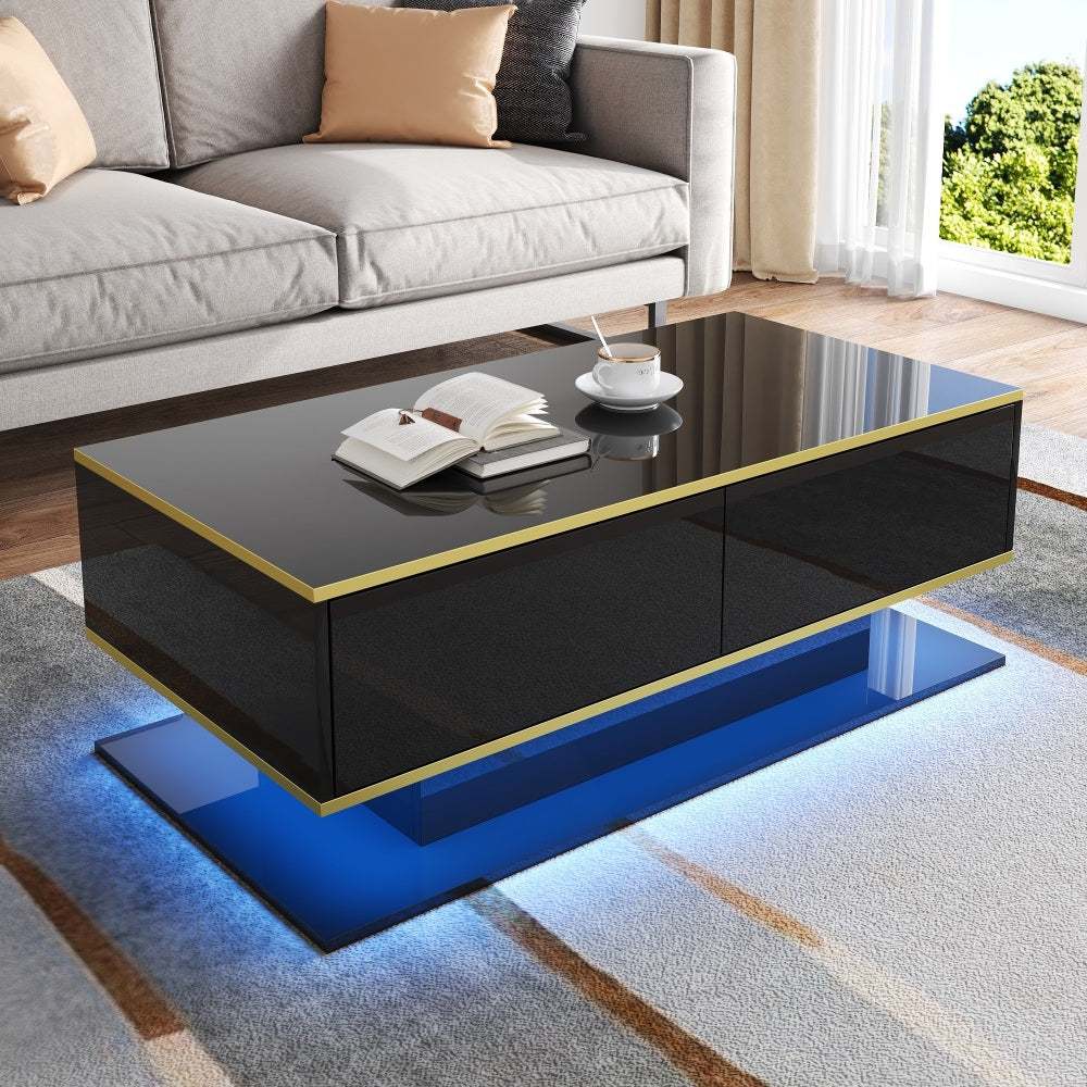 This Elegant and Minimalist Modern Coffee Table Features a High-gloss Finish, Is 100cm Long, Has Golden Trim, and Three Drawers for Storing Household Items and Books. Suitable for Kitchens, Living Rooms, and Bedrooms, It Come