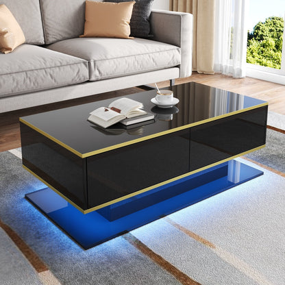 This Elegant and Minimalist Modern Coffee Table Features a High-gloss Finish, Is 100cm Long, Has Golden Trim, and Three Drawers for Storing Household Items and Books. Suitable for Kitchens, Living Rooms, and Bedrooms, It Come