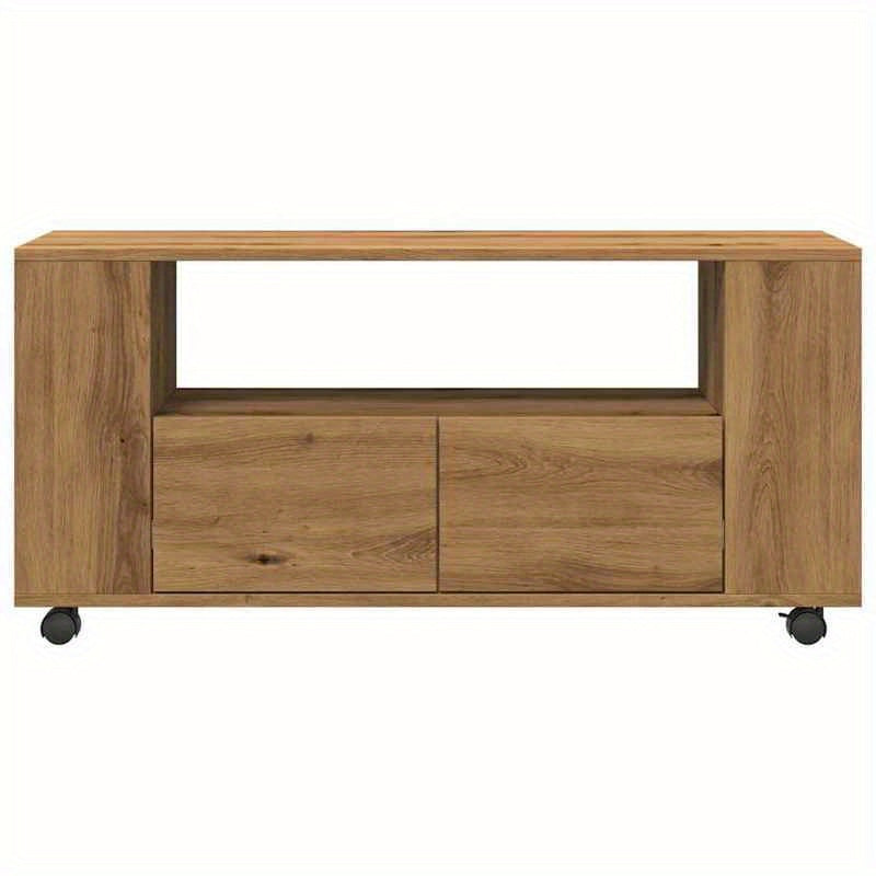 TV-stand – Tv-meubel – Multimedia meubel – Tv-dressoir – Tv-console – Variant Brun – Handgemaakt Eikenhout – Mobiel met Wielen