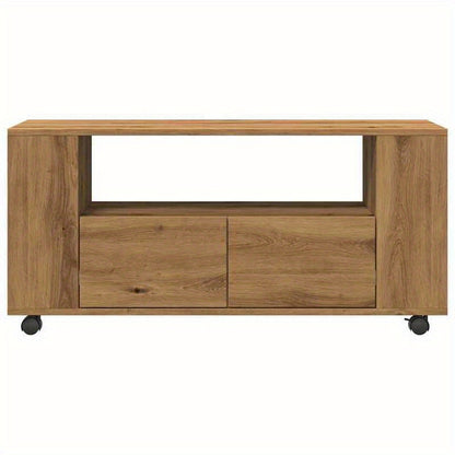 TV-stand – Tv-meubel – Multimedia meubel – Tv-dressoir – Tv-console – Variant Brun – Handgemaakt Eikenhout – Mobiel met Wielen