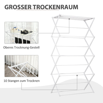 Wasrek 8 Laags – Droogtoren – Kledingrek – Droogrek – Wasstandaard – Inklapbaar – Ruimtebesparend Design – Metaal Kunststof Wit