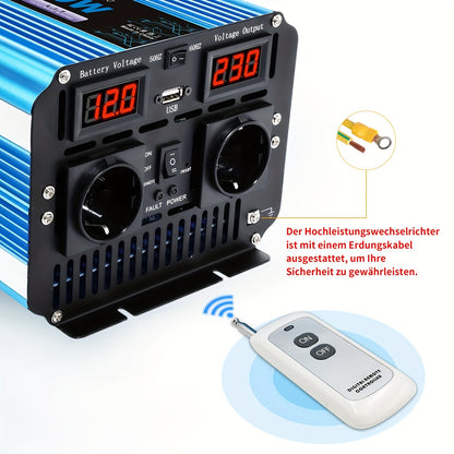 Zuivere Sinus Omvormer – Stroomomzetter – Spanning Converter – DC naar AC Inverter – Autoinverter 12V 2500W – LED Display – 2 Stopcontacten & USB Poorten