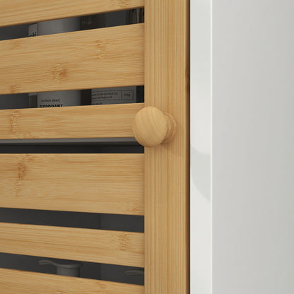 Badkamerkast – Kolomkast – Opbergkast – Toiletkast – Badmeubel – Wit tweekleurig design – Compact 35x30x170 cm – MDF en massief hout