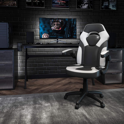 Flash Furniture X10 Gamingstoel, ergonomische bureaustoel voor pc- en gaming-setups, verstelbare gamerstoel met rugsteun, LeatherSoft, wit/zwart