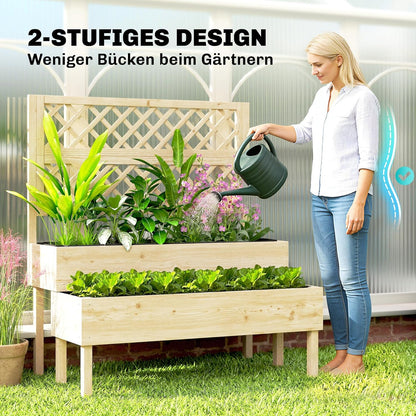 Outsunny Raised Planter with Trellis, 2-Step Flower Box with 2 Planters, Felt Fabric, Wooden Planter for Climbing Planters, Garden 108 x 62 x 120 cm