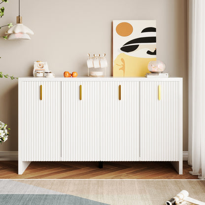 Sideboard – Buffetkast – Opbergkast – Dressoir – Kast – Wit – Spaanplaat – Verstelbare Planken – Gouden Handgrepen – 140x80x38 cm – Duurzaam & Elegant Ontwerp