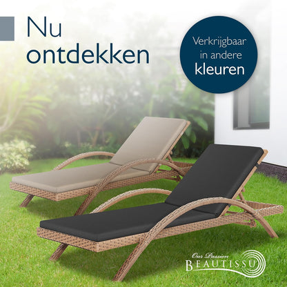 Beautissu Set van 2 Ligstoel Kussens voor Tuinmeubelen Waterdicht – Ligstoel Kussen 190x60 voor Ligbedden Outdoor Kussen Weerbestendig Sneldrogend Wasbaar – Kussens voor Tuinligbedden Antraciet