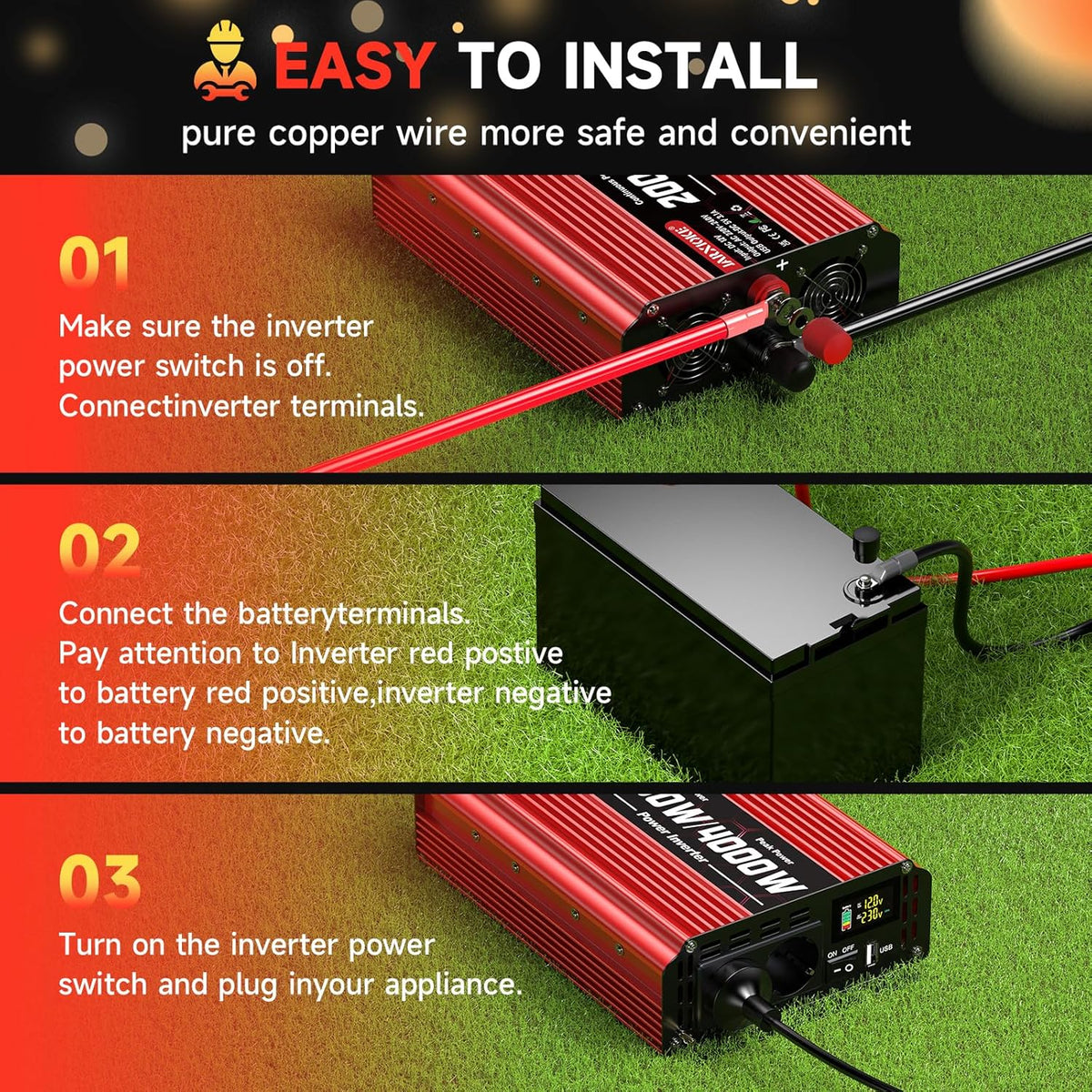 2000 W omvormer DC 12 V naar AC 230 V spanningsomvormer 2 AC stopcontact & USB-poort stroomomvormer met LCD-display, Power Inverter voor auto, auto, caravan, vrachtwagen