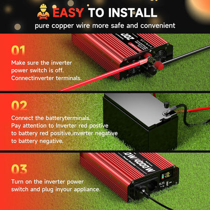 2000 W omvormer DC 12 V naar AC 230 V spanningsomvormer 2 AC stopcontact & USB-poort stroomomvormer met LCD-display, Power Inverter voor auto, auto, caravan, vrachtwagen