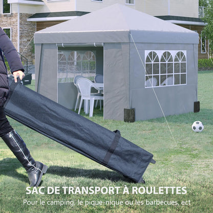 Outsunny Tuinpaviljoen, pop-up, opvouwbaar, paviljoen, partytent, 3 x 3 m, uv-bescherming 30+, met ramen, zijwanden, transporttas, zandzakken, grijs