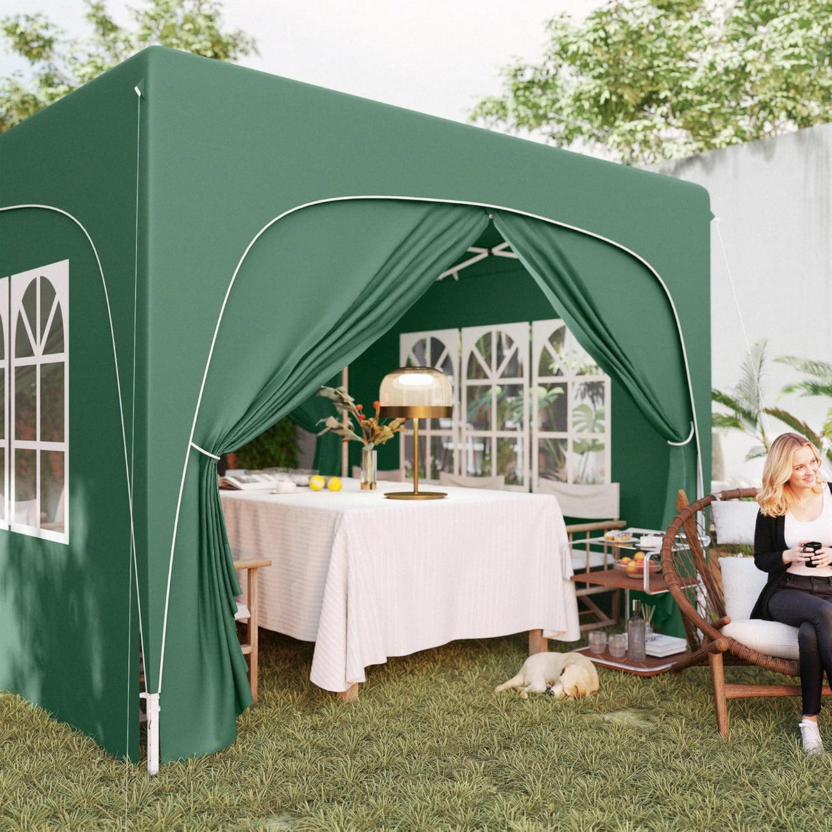 Outsunny UPF50+ 3x3 m Pop Up Gazebo with Sides and Carry Bag, UPF50+, Height-adjustable Gazebo, Instant Event Shelter for Garden, Outdoor, Patio, Dark Green - QUORE