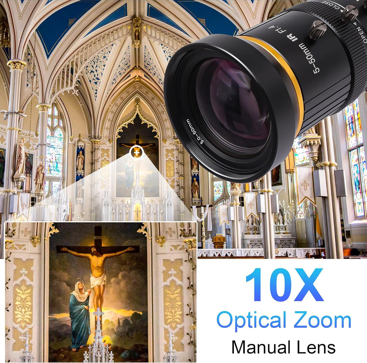 Svpro HDMI-camera, 4K, industriële USB-camera, HD streaming, webcam met 5-50 mm Telephoto zoom, handmatige lens, H.265 CS mount camera, 10 x optische zoomcamera voor pc, computer, laptop, bewaking