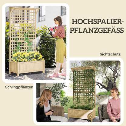 Outsunny Raised Planter with Trellis, Wooden Flower Box with Trellis, Garden Trellis 90 x 45 x 183 cm for Garden, Balcony, Patio, Flower Box for Climbing Plants and Hanging Plants