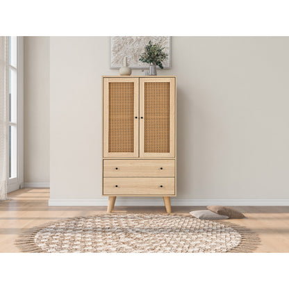 Kast – Dressoir – Opbergkast – Sideboard – Buffetkast – Eikenkleurig Spaanplaat Met Massief Dennenhouten Poot – 2 Deuren En 2 Lades – 60x40x120 cm