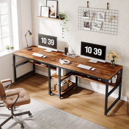 Bureau – Bureautafel – Computertafel – Werktafel – Dubbel bureau – Industrieel design – Ruim 200 cm lang – Met opbergruimte en verstelbare poten