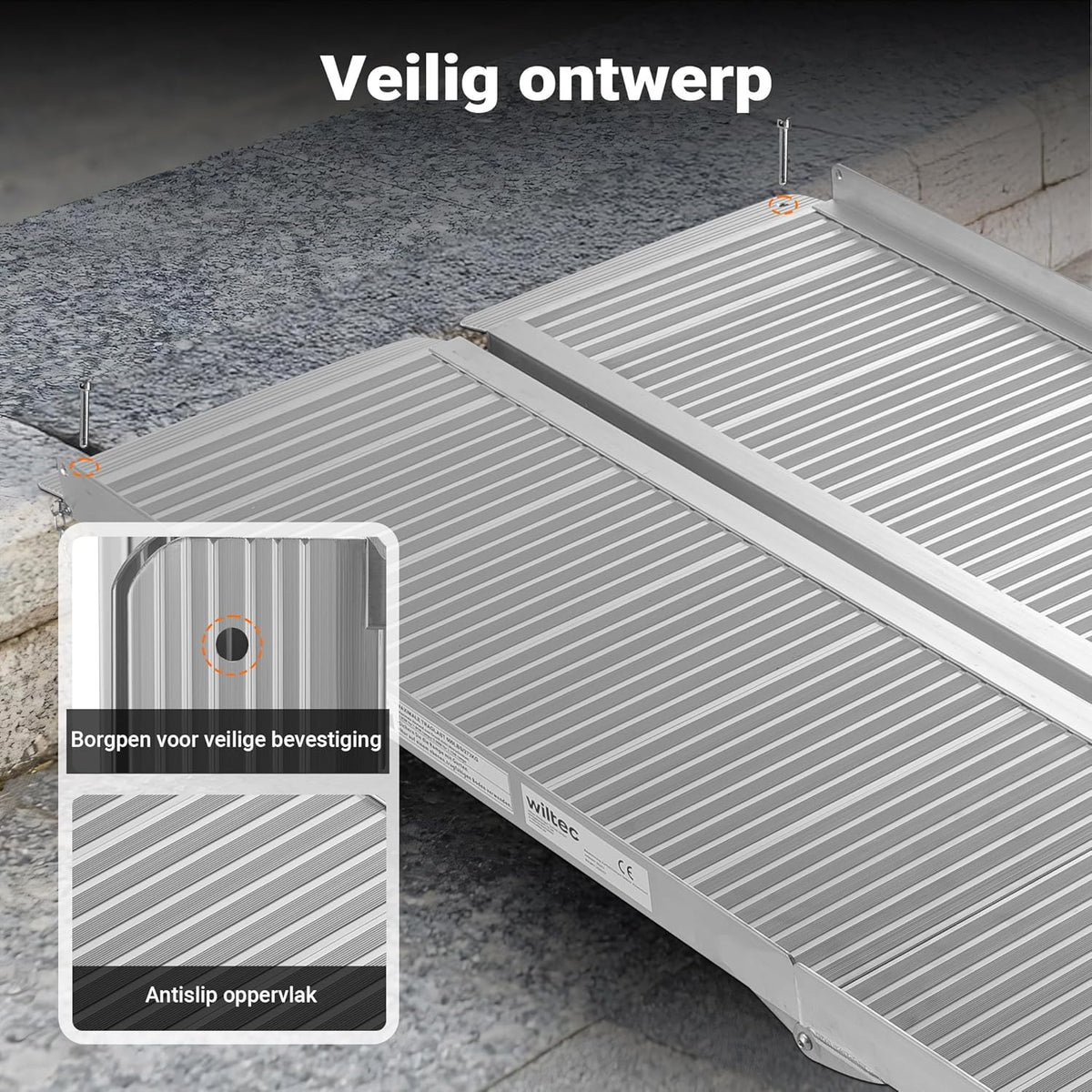 Rolstoel oprijplaat oprijhelling 2x vouwbaar aluminium 152cm 270kg koffer